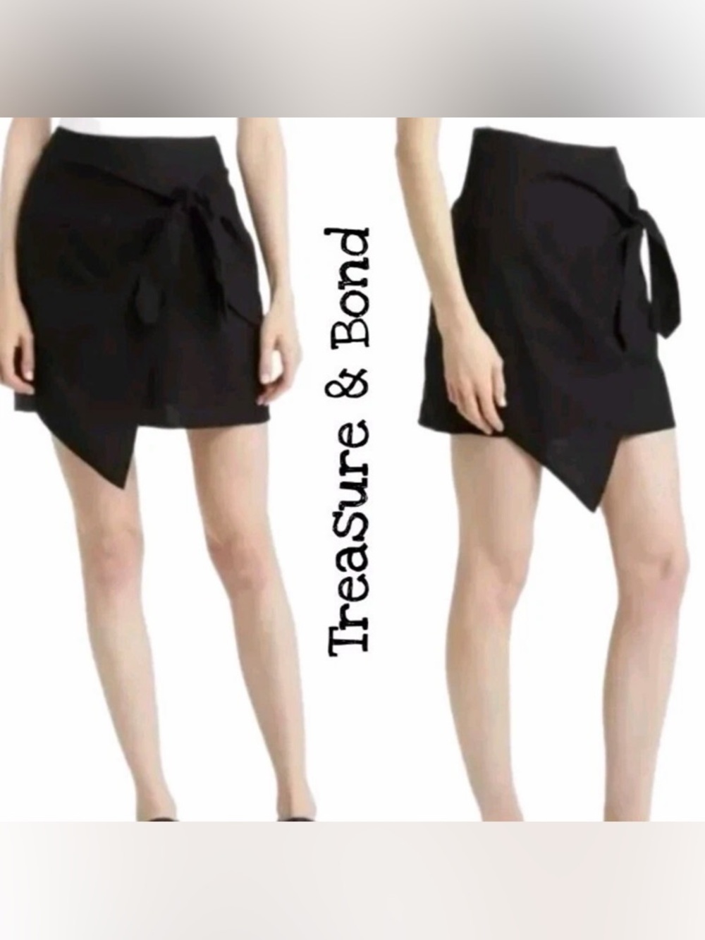 Treasure & Bond Black Asymmetric Wrap Mini Skirt with Front Tie